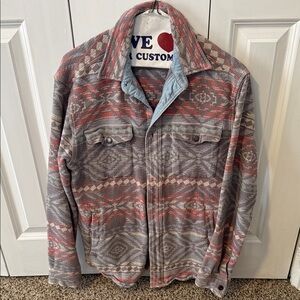 Faherty Men's Red and Gray Patterned Shirt Jacket